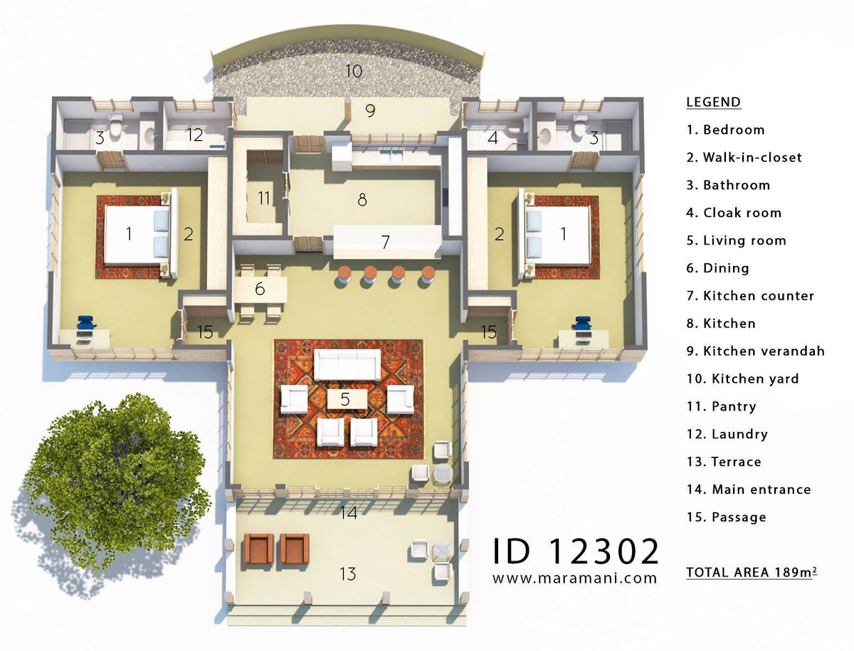 2 bedroom house plans open floor plan - ID 12302