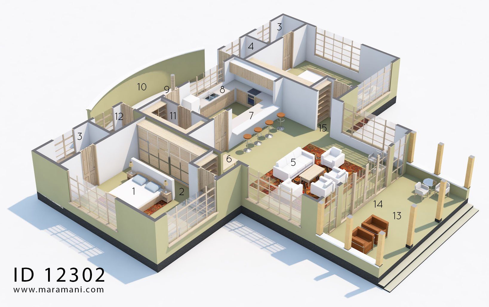2 Bedroom House Plans Open Floor Plan - Id 12302
