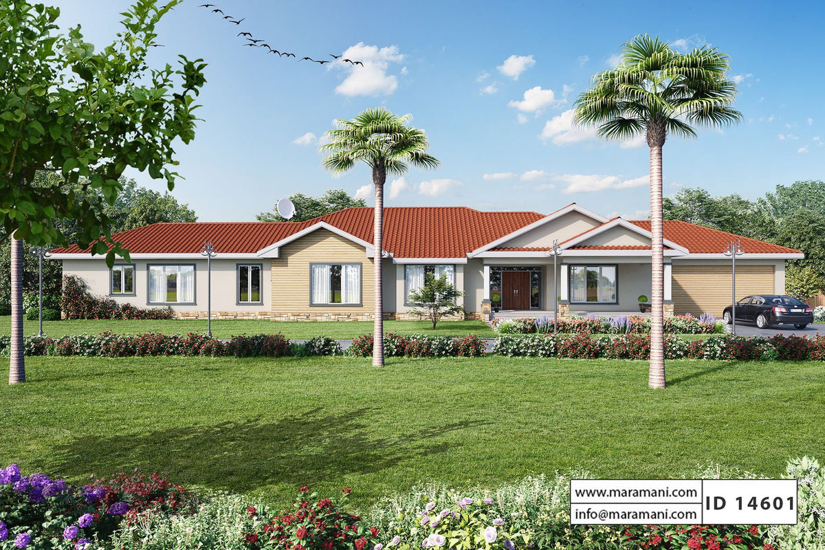 4 bedroom house plan one story - ID 14601 - House Plans by Maramani