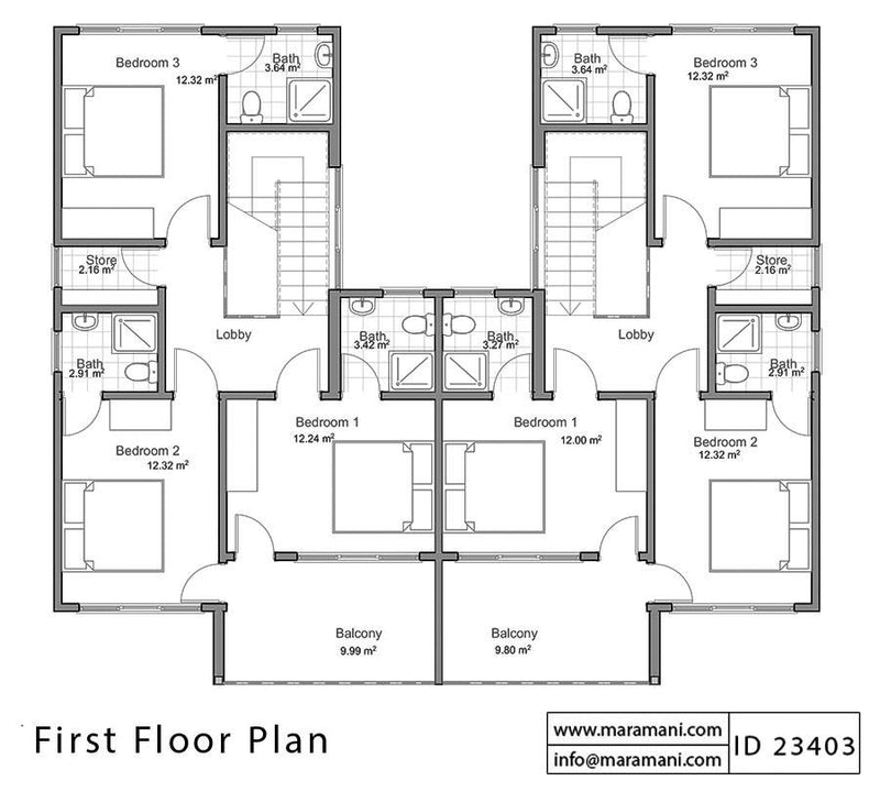 3 Bedroom Duplex House Plan - ID 23403 - Designs by Maramani