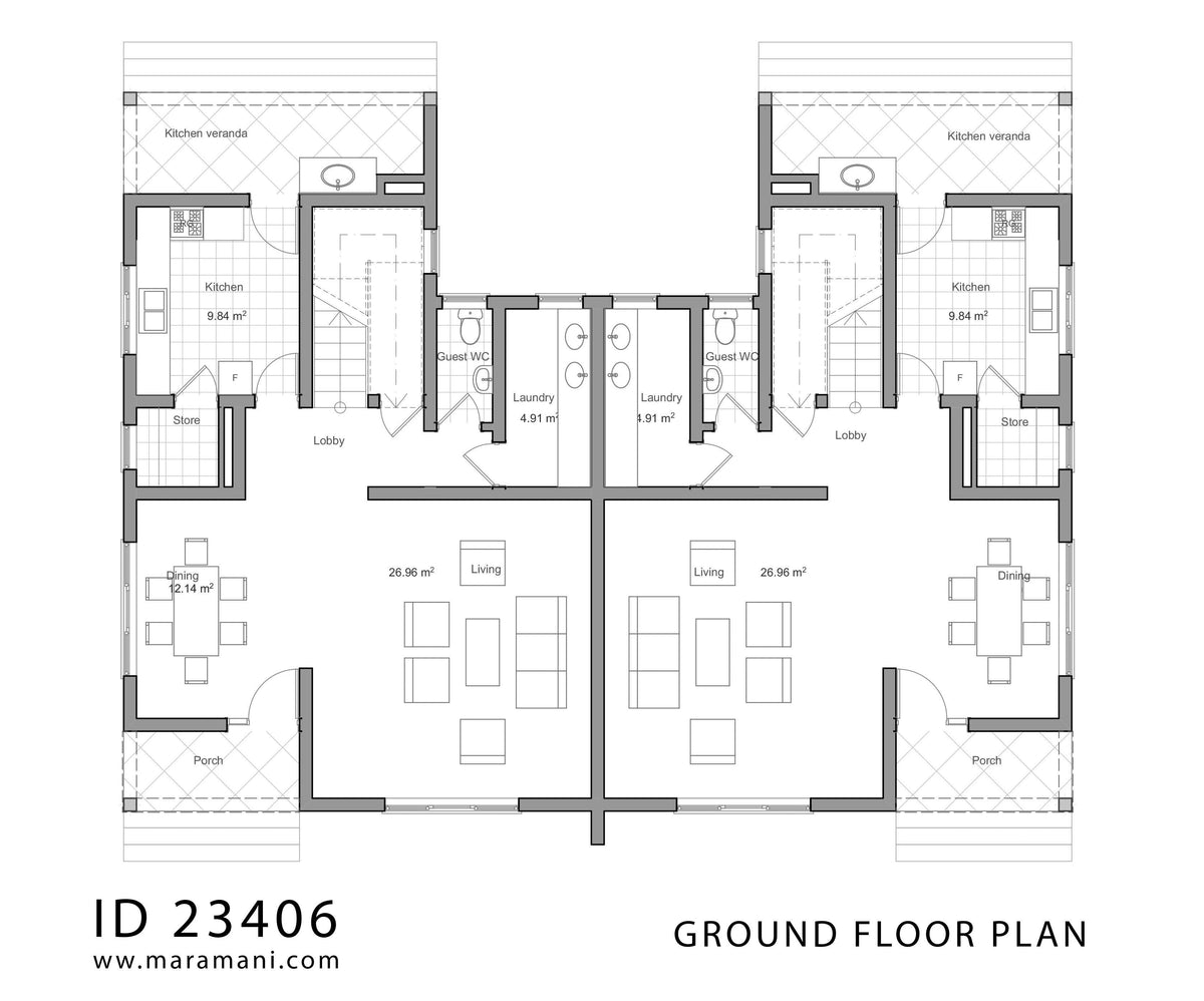 Modern 3 Bedrooms Duplex House Plan - ID 23406 - Design by Maramani