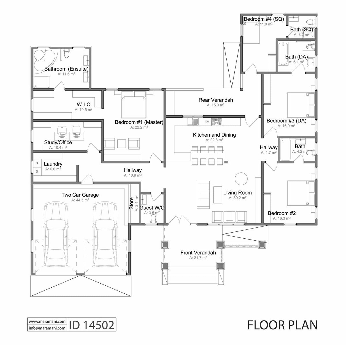 Four Bedroom Bungalow House Plan - ID 14502 - Floor Plans by Maramani