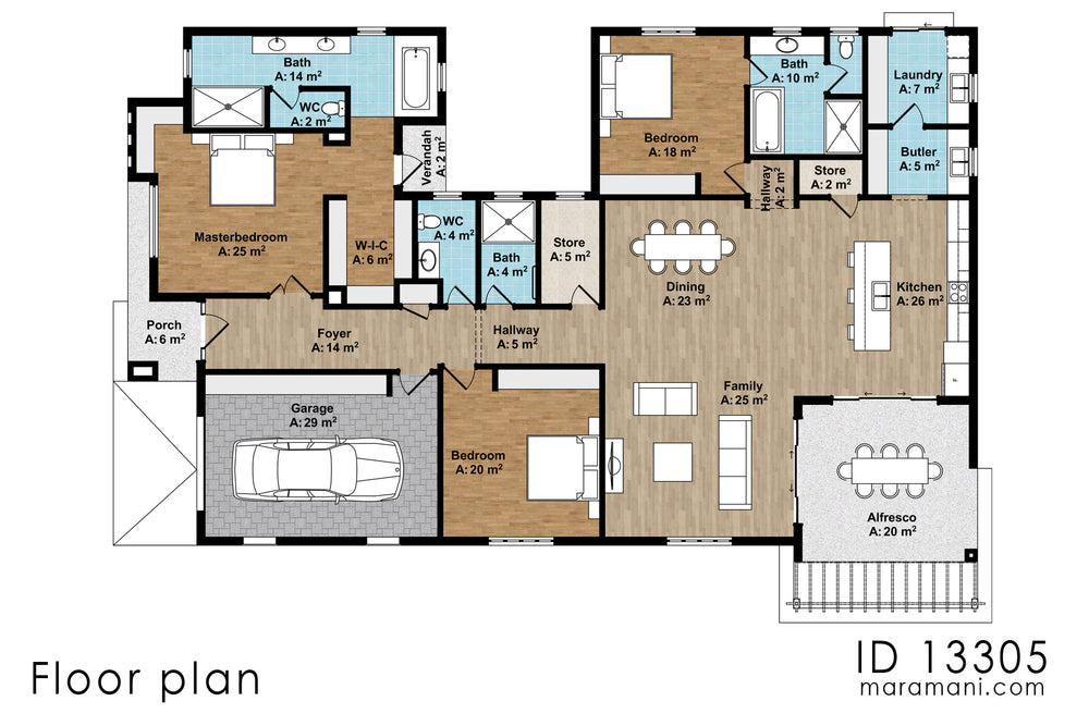 A 3 bedroom house design - ID 13305 - Floor plans by Maramani.com