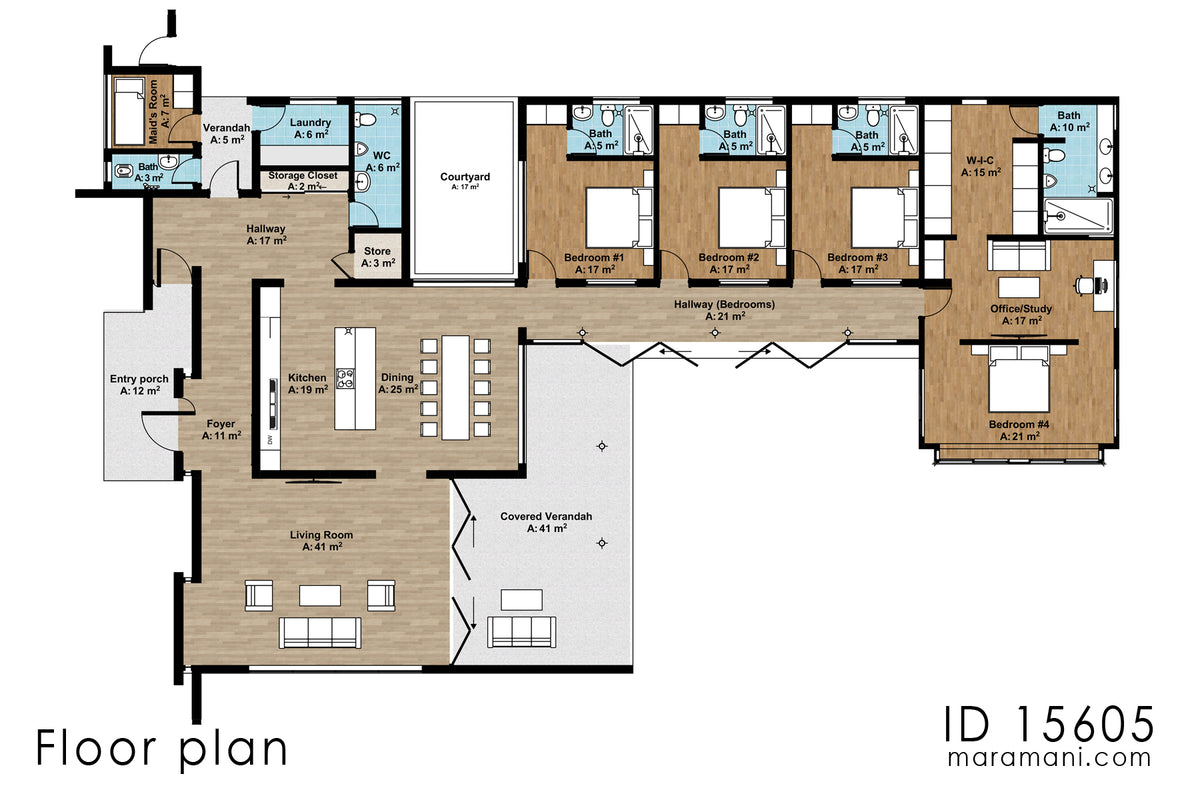 Contemporary Single Storey 5 Bedroom House- ID 15605 -Plan by Maramani