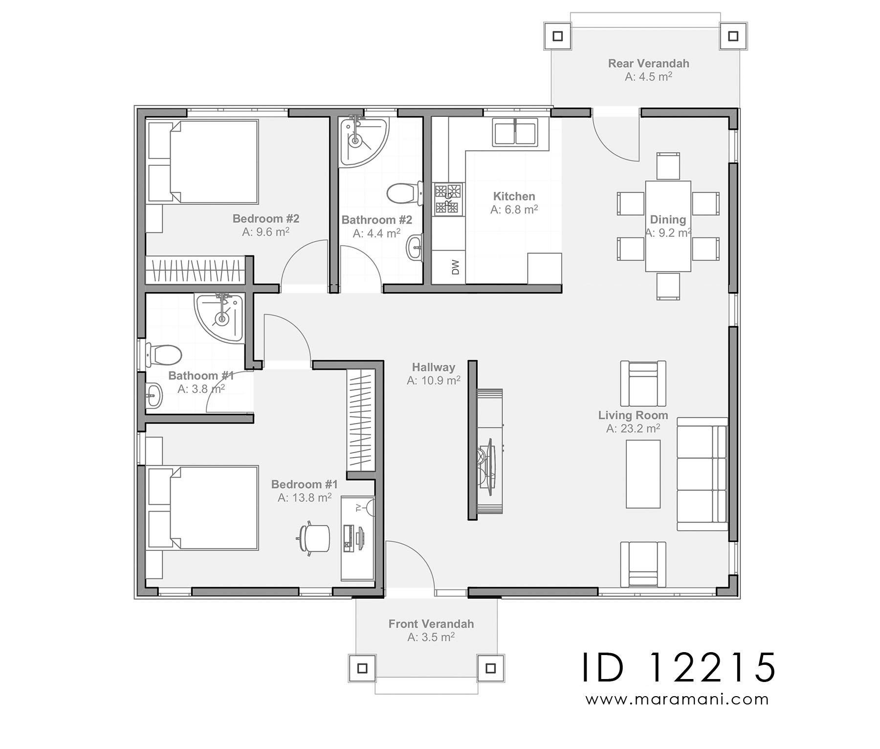 2 bedroom family house - ID 12215 - House Plans by Maramani