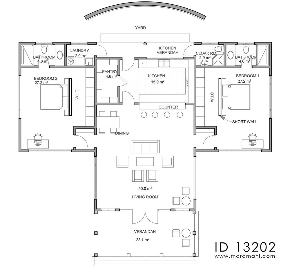 2 bedroom house plans open floor plan - ID 12302