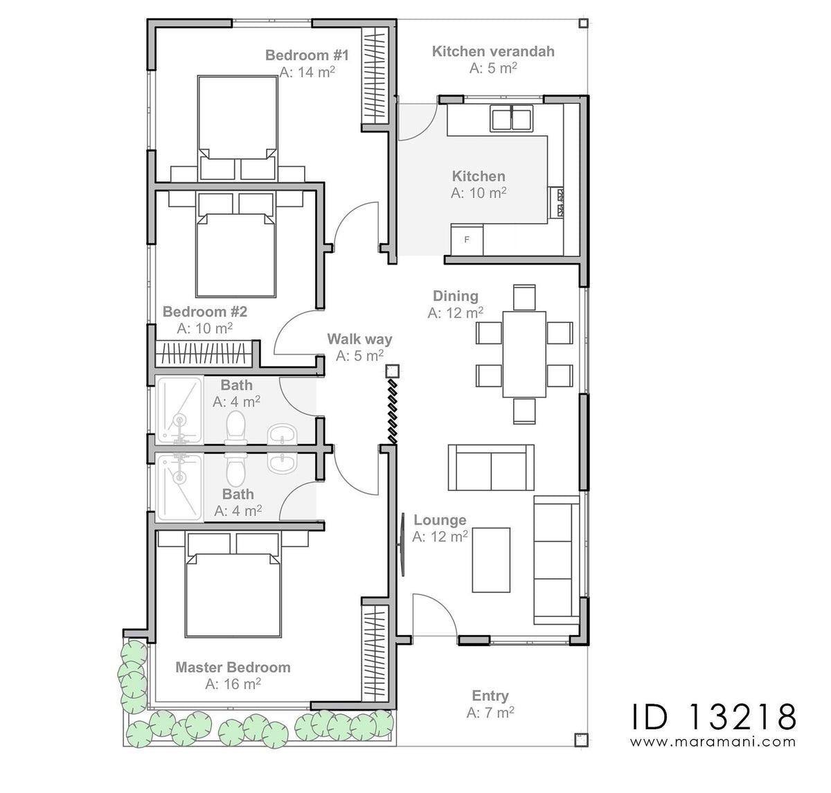 3 bedroom floor plan with dimensions - ID 13218 - Design by Maramani