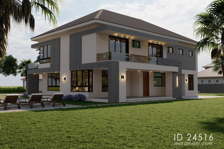 Rear view of Modern 4 Bedroom Double Storey House - ID 24516  